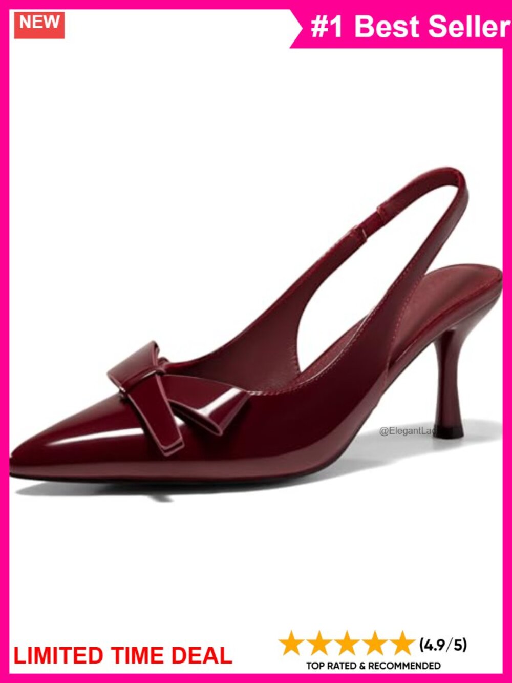 Slingback Kitten Heels Bow Pointed Toe Pumps Slip On Office Dress Shoes